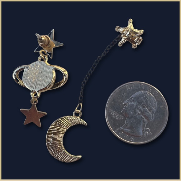 NWOT Asymmetrical Gold-tone Space Earrings - Picture 5 of 7